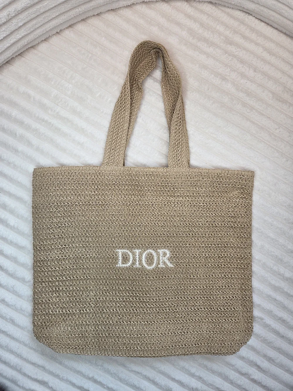Dior VIP Beauty Gift Woven Straw Raffia Tote Bag Beige Gold
